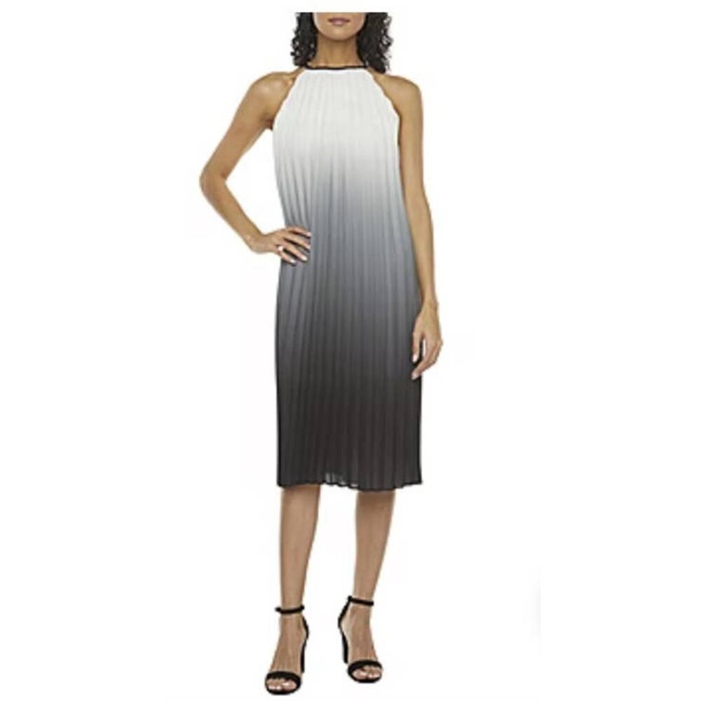 Worthington Grey Ombré Plisse Halter MIDI Dress size Small